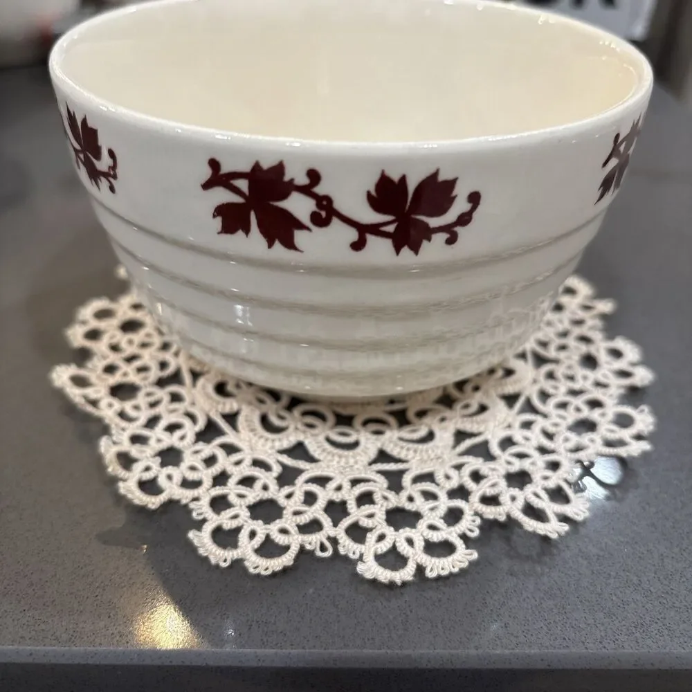 Vintage Universal Potteries Beehive Bowl With Maroon Maple Leaf Design. USA Made